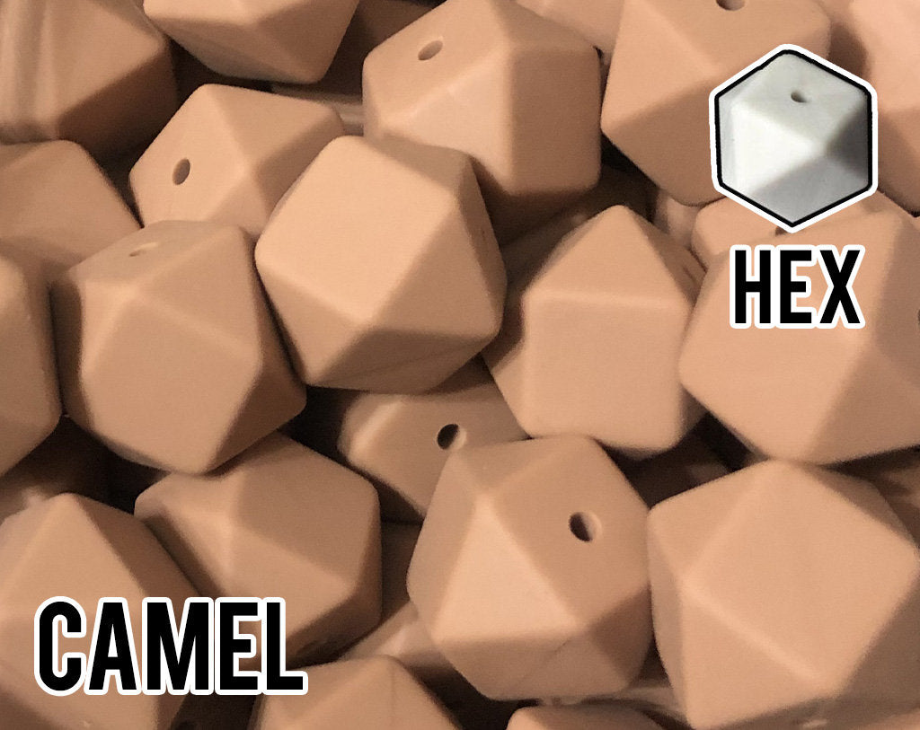 17 mm Hexagon Camel Silicone Beads 5-1,000 (aka Tan, Light Brown, Beige) Geometric Bead