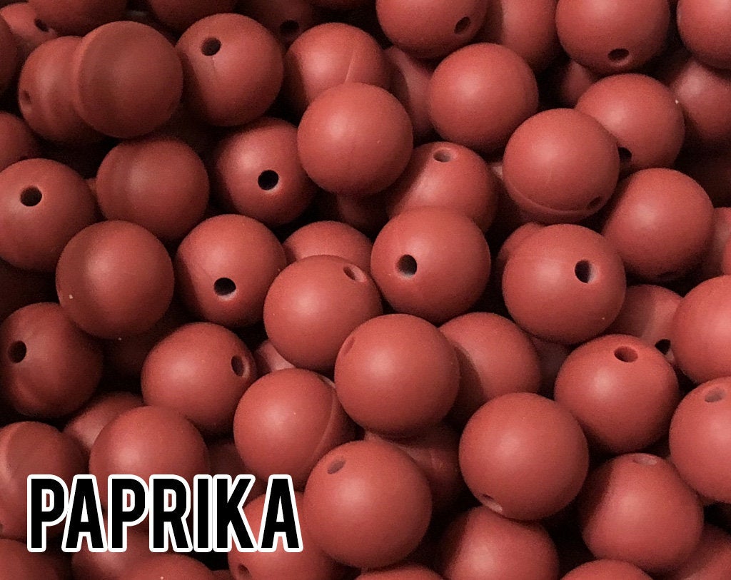 12 mm Round  Paprika Silicone Beads 5-1,000 (aka Dark Orange Red, Dark Terra) Silicone  -  Beads Wholesale Silicone Beads