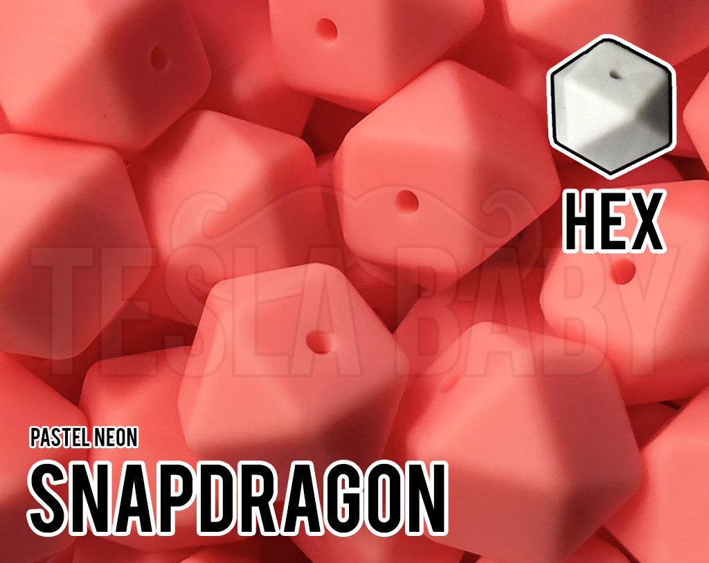 Silicone Beads, 17 mm Hexagon Snapdragon Silicone Beads - Pastel Neon - 5-1,000 (aka bright coral, neon coral, pastel coral) Bulk Wholesale