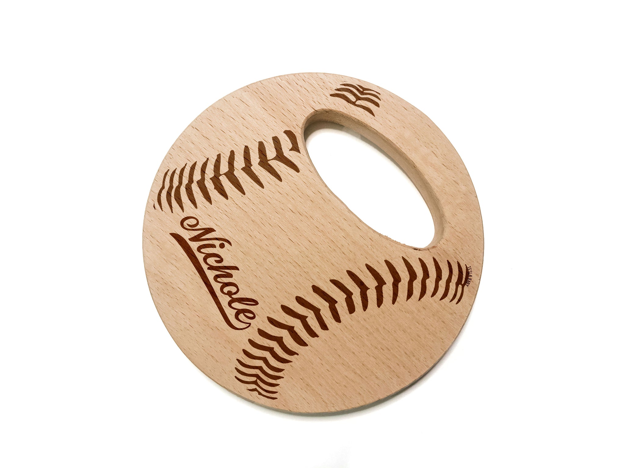 Large 4 inch Baseball Wood Shape and Wood Toy - DIY Wood - Beech Soothing Tesla Bite - Montessori Toy - Engravable - Personalized