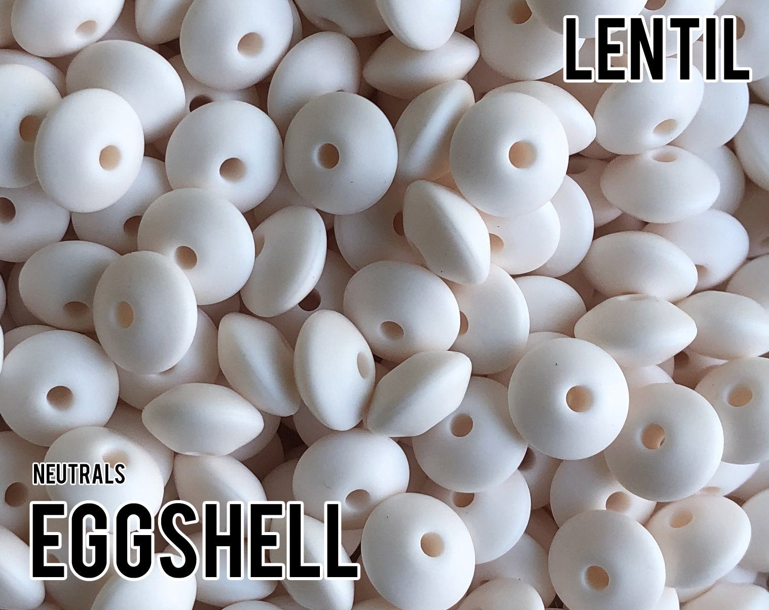Small Abacus Lentil Saucer Silicone Beads in Eggshell 12mm x 7mm (aka off white, ivory, white, neutral) Bulk Silicone Beads Wholesale
