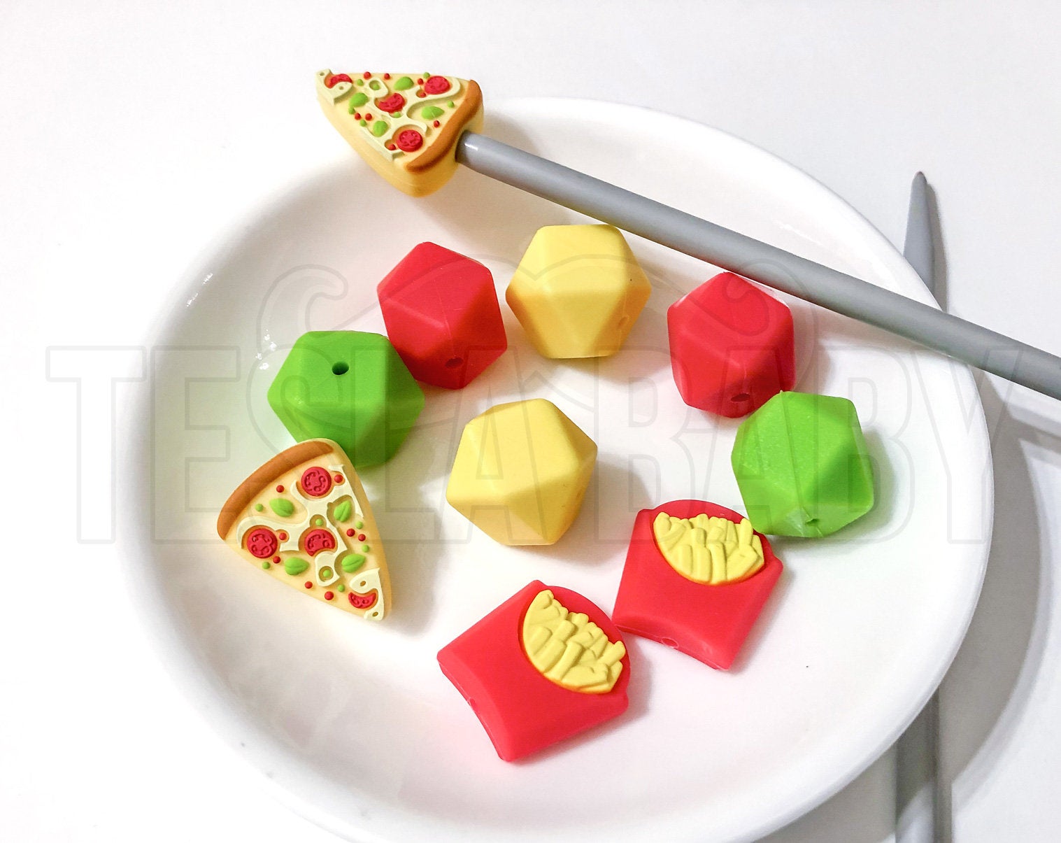 Knitting Needle Stoppers - Pizza and Fries - Beader Caps - Tips - Back Stoppers - Point Protectors - End Stoppers - Stitch Holder