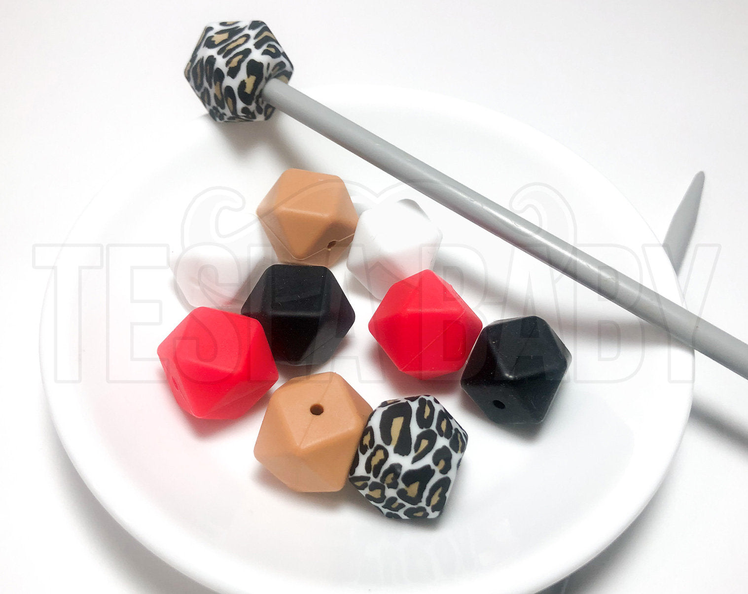 Knitting Needle Stoppers - White Leopard & Lipstick - Beader Caps - Tips - Back Stoppers - Point Protectors - End Stoppers - Stitch Holder