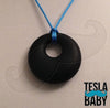 Silicone Pendant Necklace --  A 2 1/8" teal silicone circular pendant; for fidgeting, sensory play, or teething.