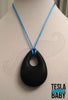 Silicone Pendant Necklace -- 3 7/8" x 2" teal silicone teardrop pendant; for fidgeting, sensory play, teething.