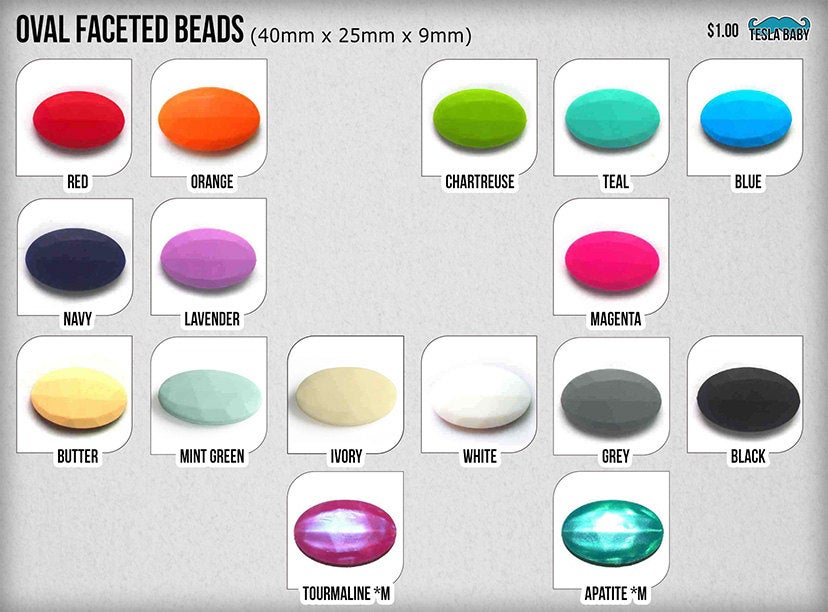 5-15 Flat Oval Silicone Beads - Seamless Silicone Beads in 16 Colors