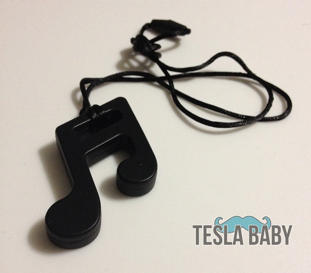 Music Note Silicone Teether - Seamless Silicone Music Note Teether in black for Sensory Stimulation