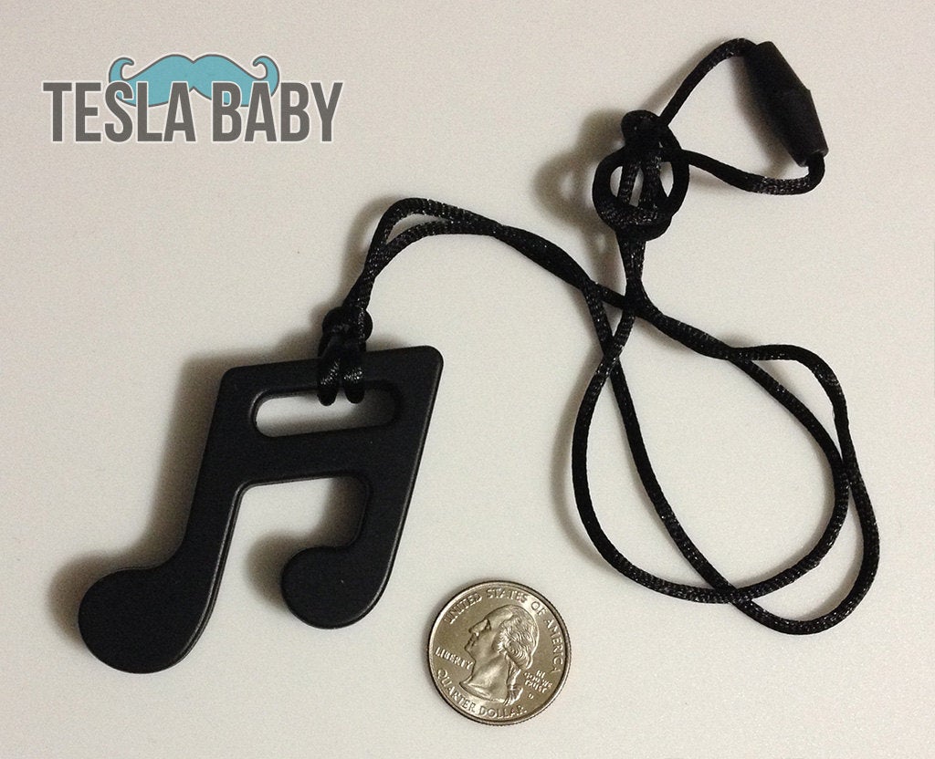 Music Note Silicone Teether - Seamless Silicone Music Note Teether in black for Sensory Stimulation