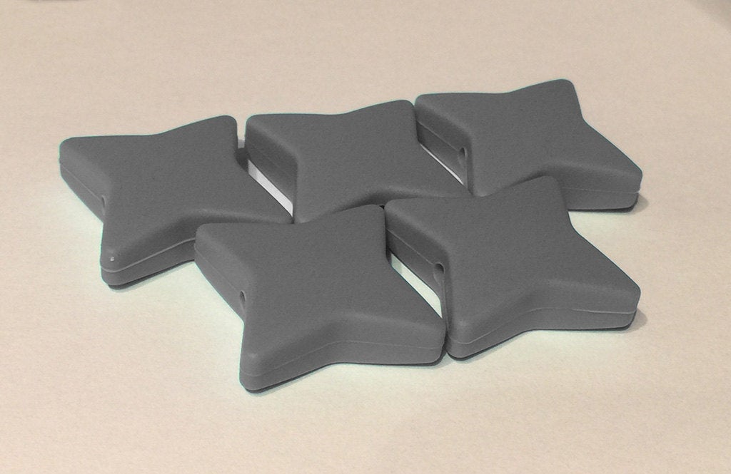 5-15 Grey Silicone Ninja Beads - 1 1/8" Four pointed stars.
