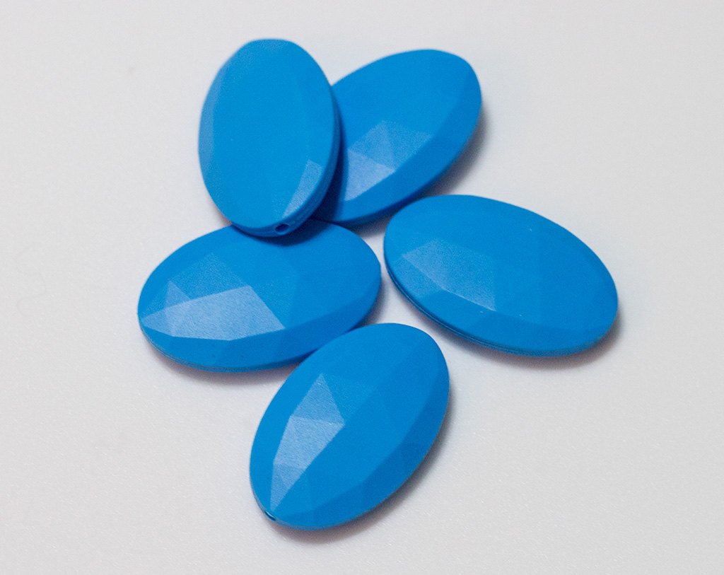 Blue Flat Oval Silicone Beads