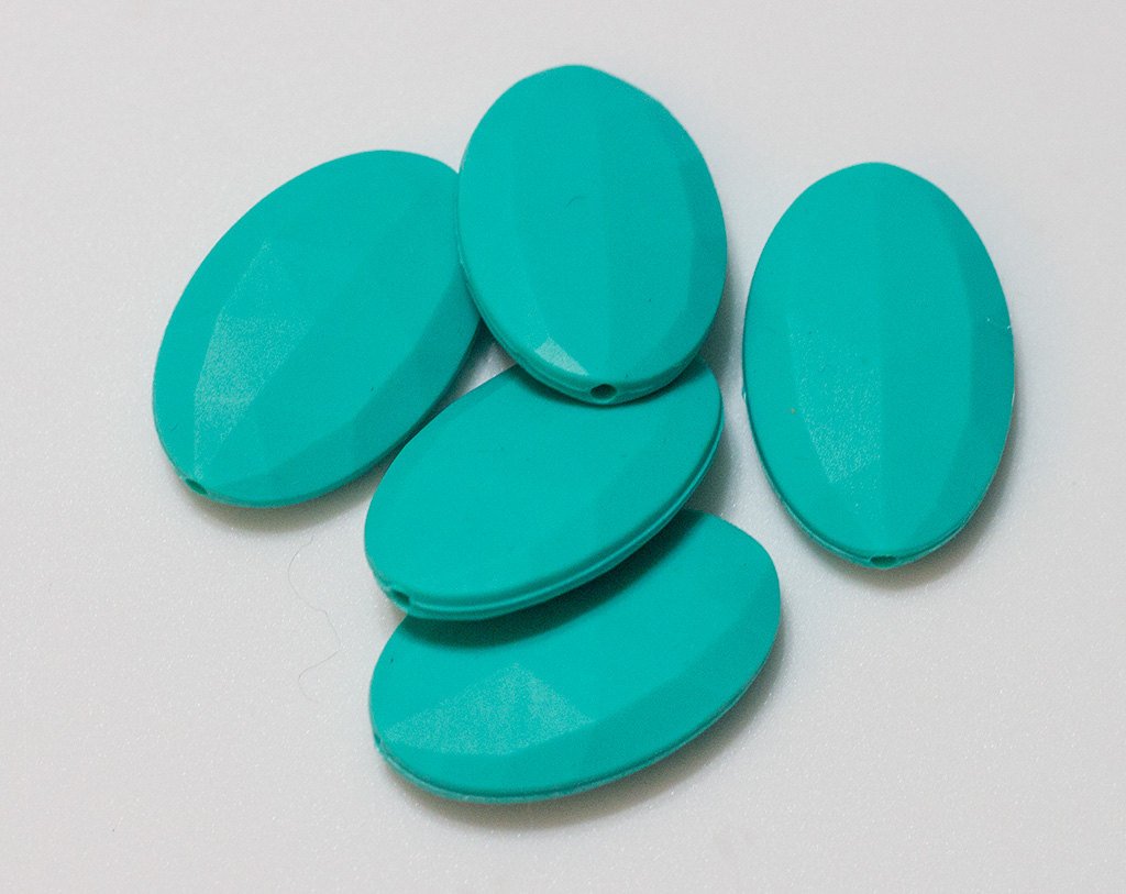 Teal Flat Oval Silicone Bead