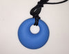 Silicone Pendant Necklace --  A 2 1/8" blue silicone circular pendant; for fidgeting, sensory play, or teething.