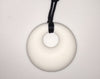 Silicone Pendant Necklace --  A 2 1/8" white silicone circular pendant; for fidgeting, sensory play, or teething.