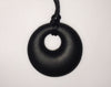 Silicone Pendant Necklace --  A 2 1/8" black silicone circular pendant; for fidgeting, sensory play, or teething.