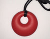 Silicone Pendant Necklace --  A 2 1/8" red silicone circular pendant; for fidgeting, sensory play, or teething.