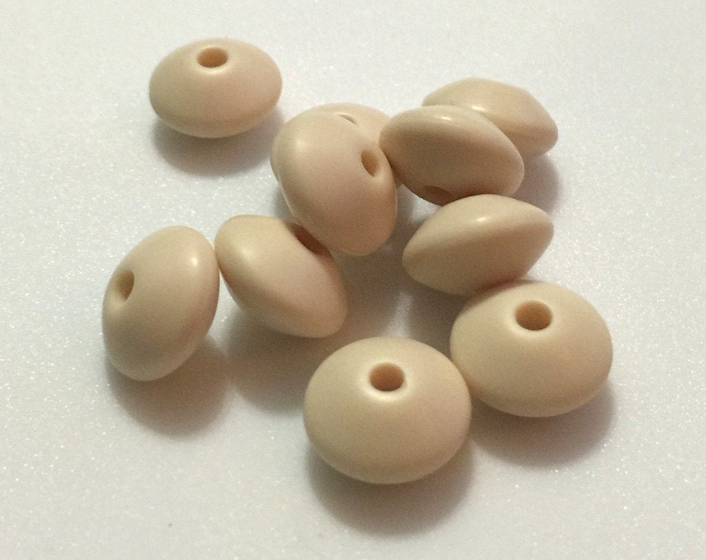 Small Abacus Lentil Saucer Silicone Beads in Ivory - 12 mm x 7 mm