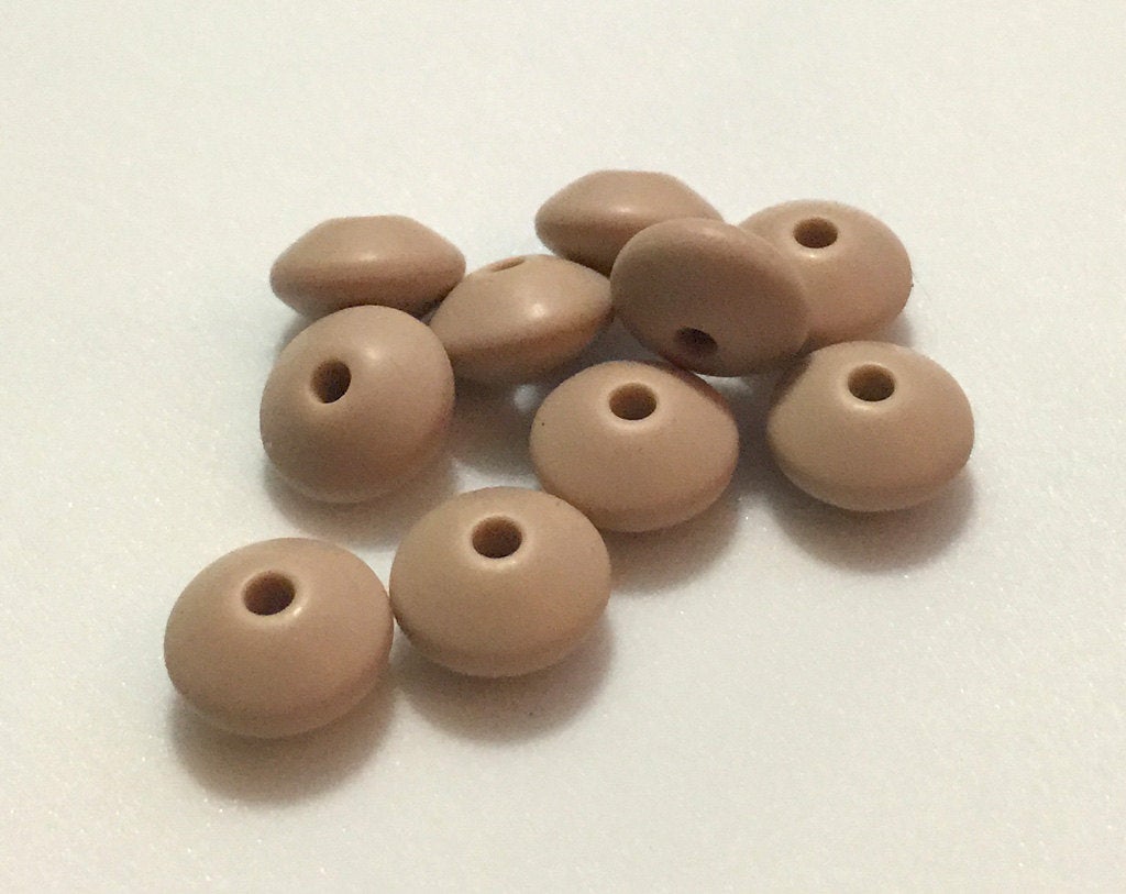 Small Abacus Lentil Saucer Silicone Beads in Oatmeal - 12 mm x 7 mm