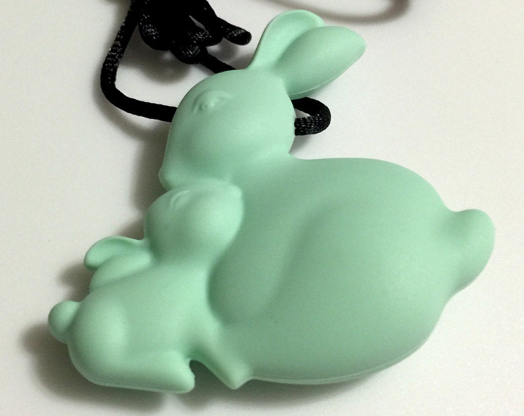 Silicone Bunny Teether - 2.5" x 2.5" Mint Green Bunny Teether Pendant