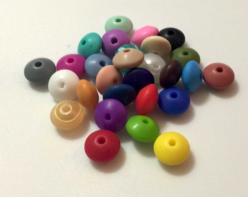 Small Abacus Lentil Saucer Silicone Beads in Pearl - 12 mm x 7 mm