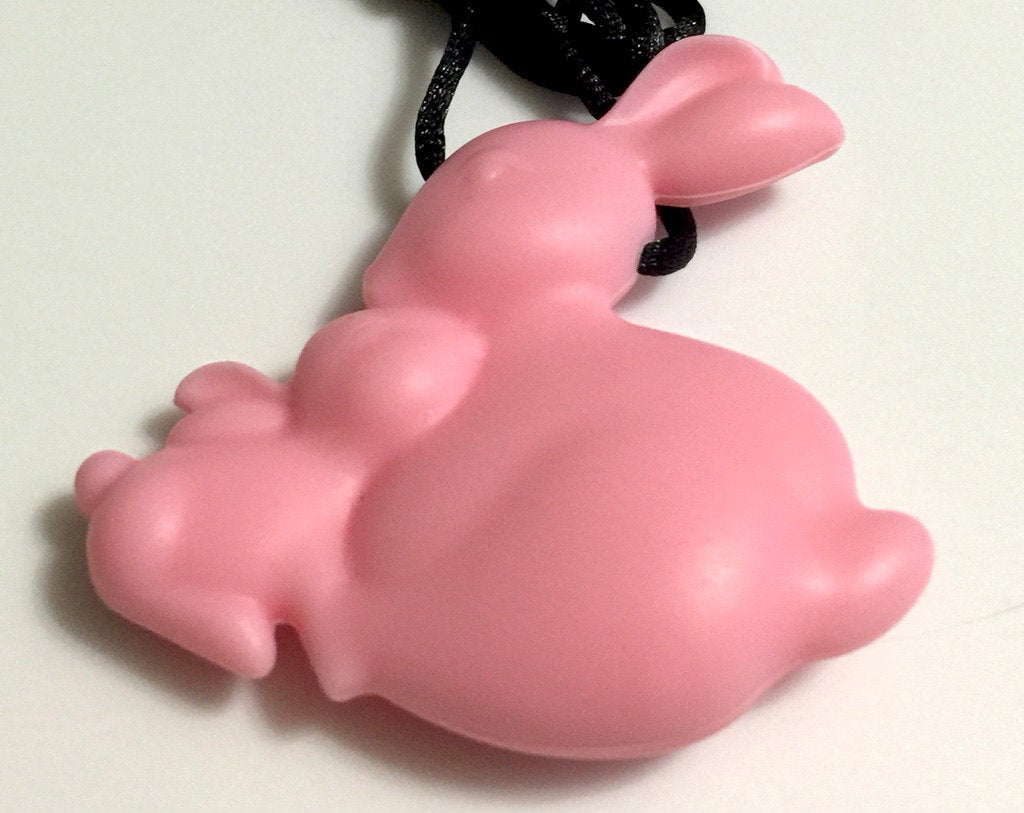 Silicone Bunny Teether - 2.5" x 2.5" Baby Pink Bunny Teether Pendant