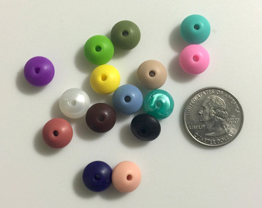 Small Abacus Lentil Saucer Silicone Beads in Navy - 12 mm x 7 mm