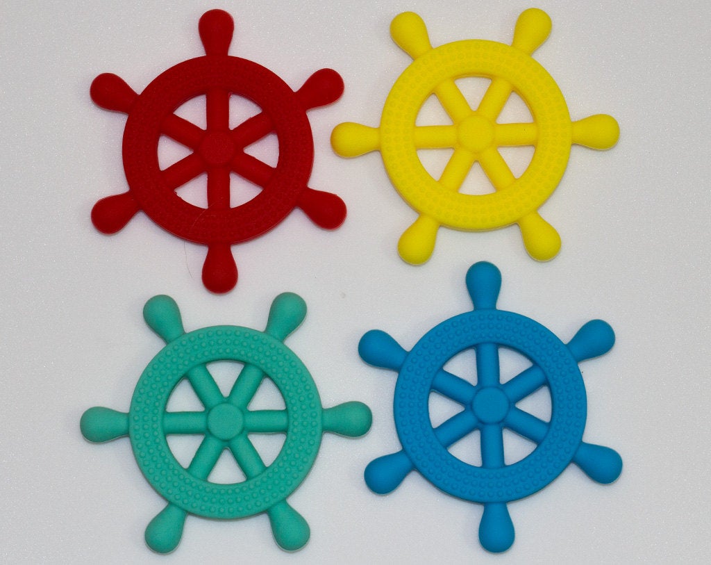 Silicone Wheel Pendant in Teal - Silicone Teething, Silicone Teether, Teething Pendant
