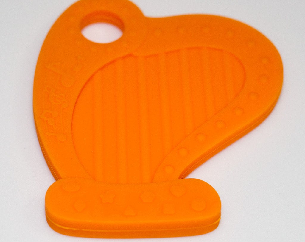 Silicone Harp Teether Pendant in Orange - Silicone Teething, Silicone Teether, Teething Pendant