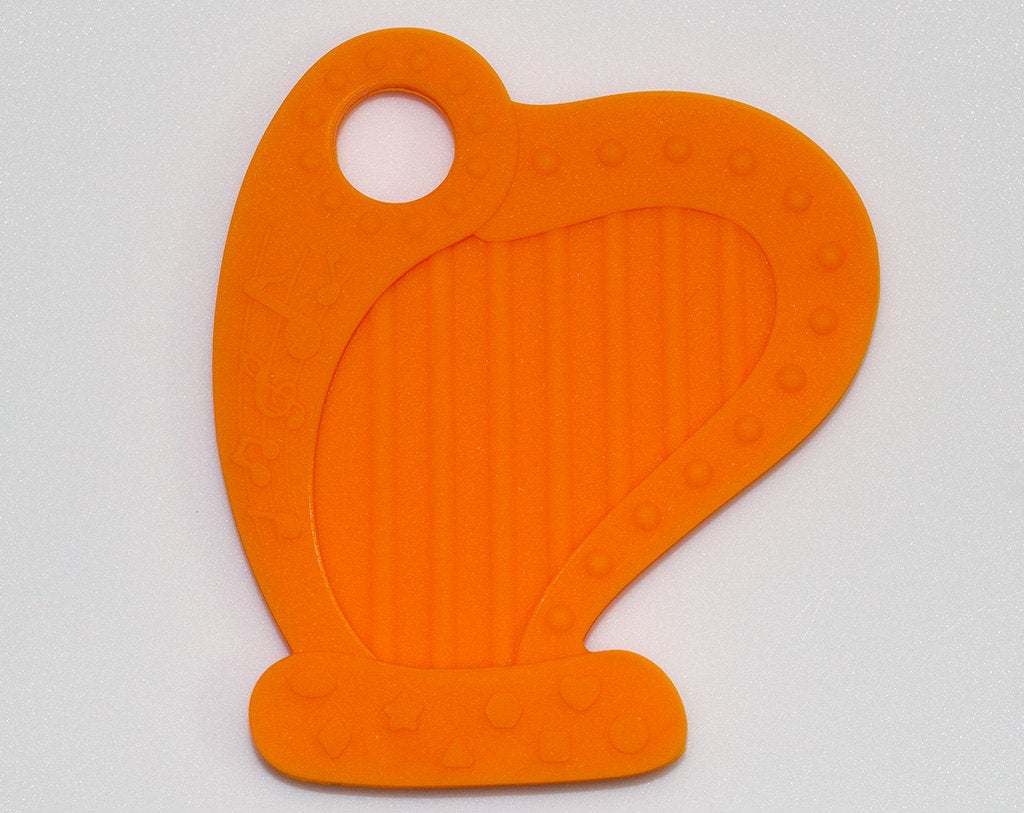 Silicone Harp Teether Pendant in Orange - Silicone Teething, Silicone Teether, Teething Pendant