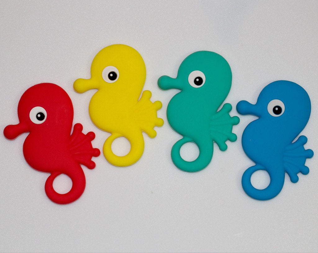 Silicone Seahorse Pendant in Teal - Silicone Teething, Silicone Teether, Teething Pendant