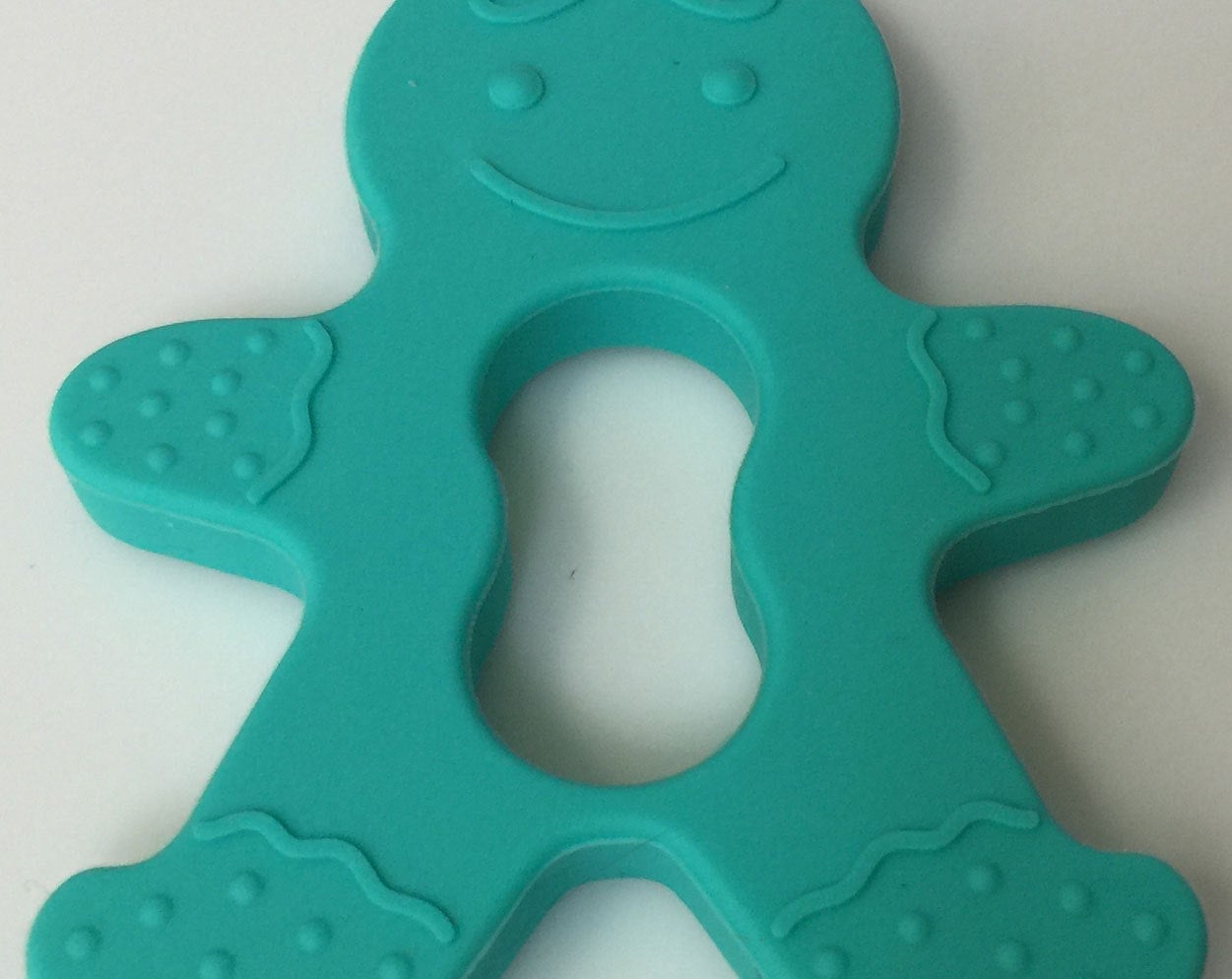 1 Silicone Gingerbread Teether / Pendant in Teal - Silicone Teething, Silicone Teether, Teething Pendant