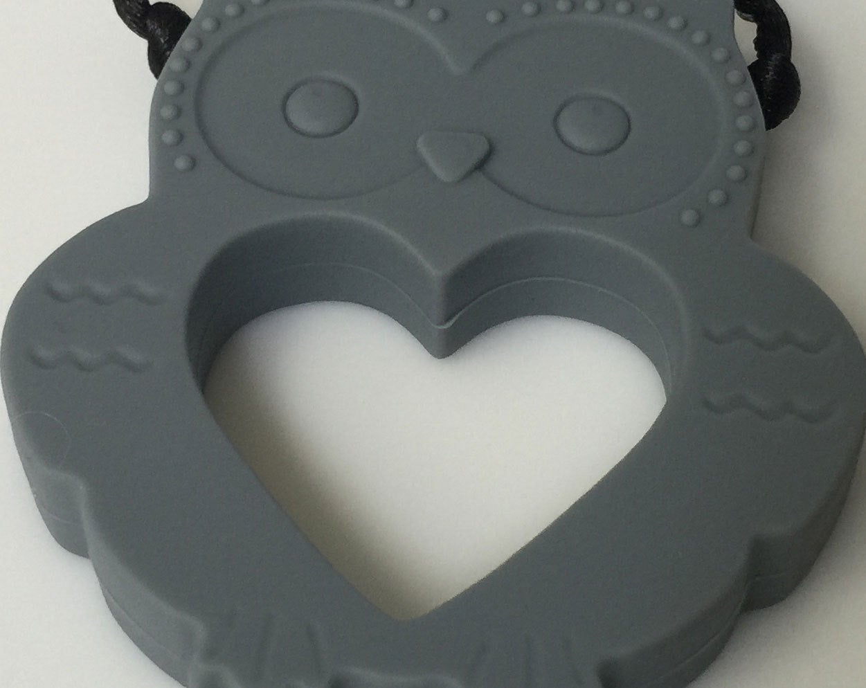 1 Silicone Owl Teether / Pendant in Grey - Silicone Teething, Silicone Teether, Teething Pendant
