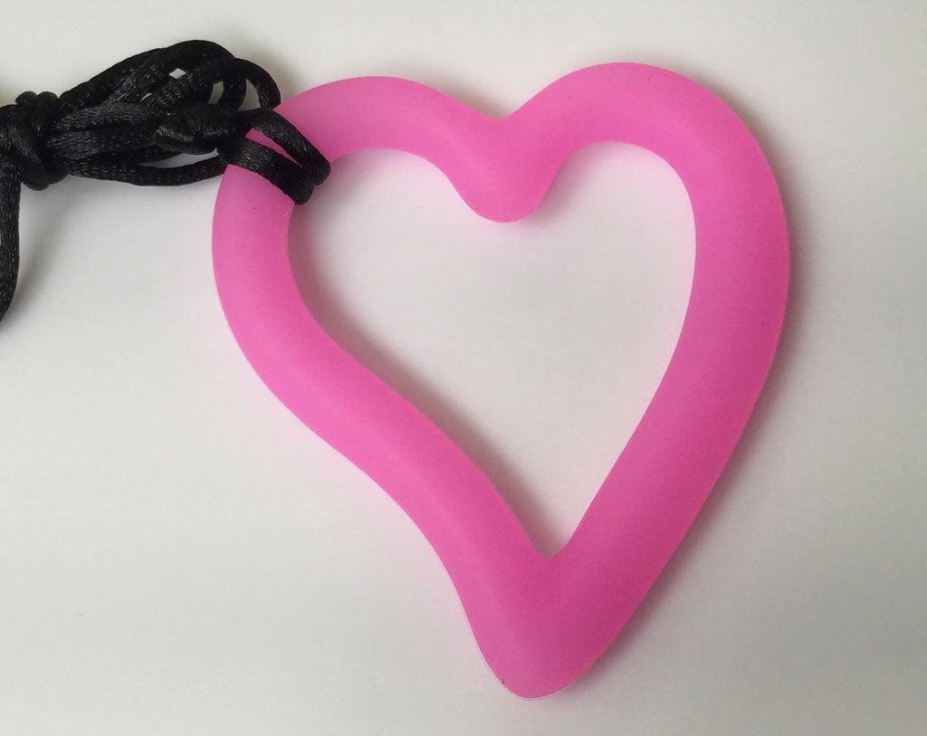 1 Silicone Heart Teether / Pendant in Magenta - Silicone Teething, Silicone Teether, Teething Pendant